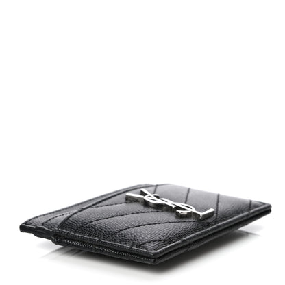 Saint Laurent Grain De Poudre Matelasse Chevron Monogram Credit Card Case Black 4 of 13