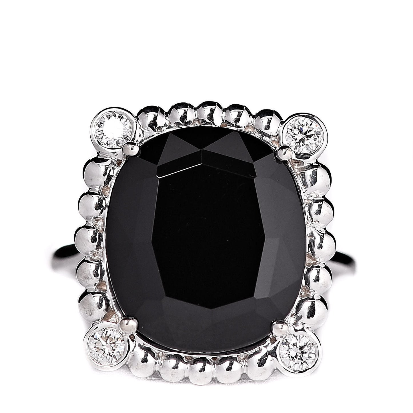 Sterling Silver Black Spinel Diamond 15mm Ziegfeld Ring 47 4