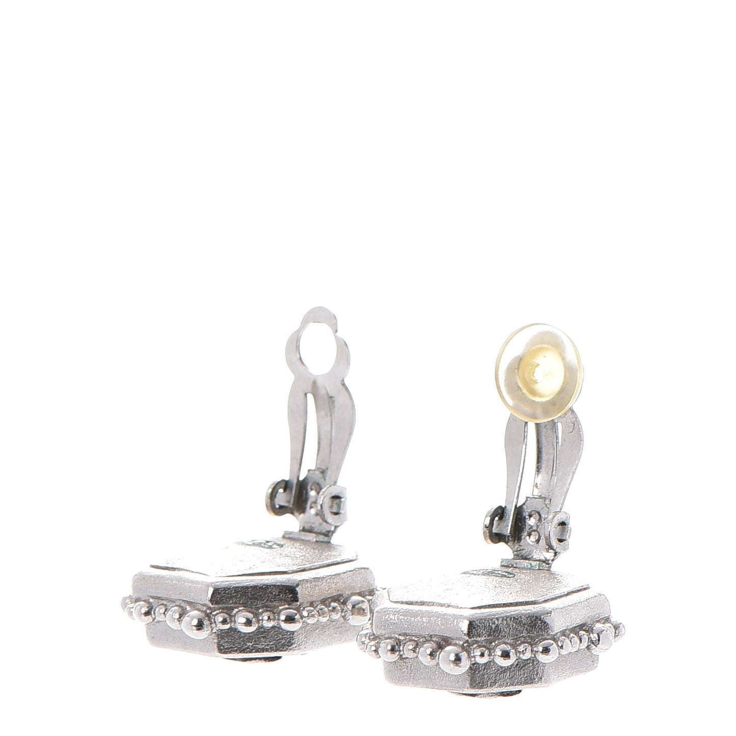 Enamel CC Clip On Earrings Black Silver