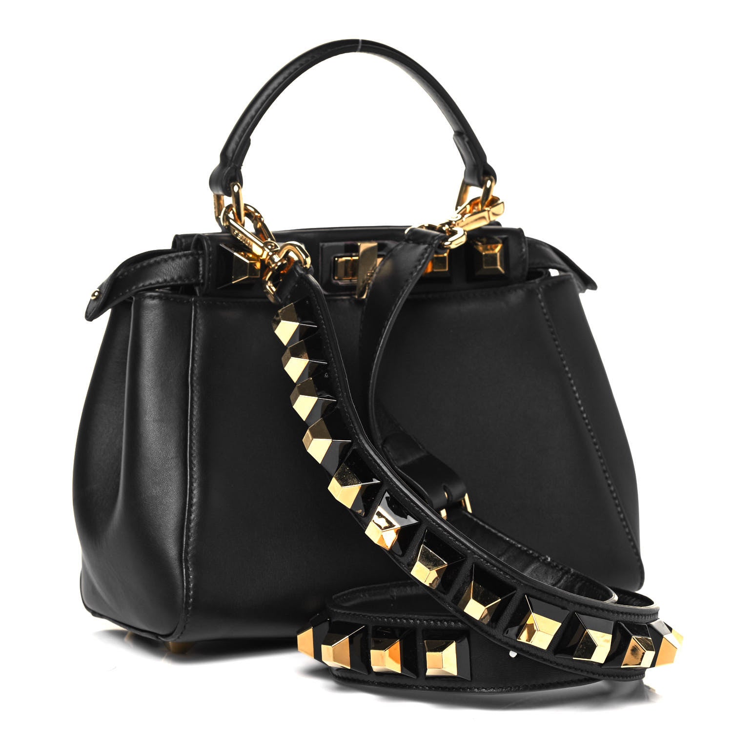 Fendi Nappa Studded Mini Peekaboo Iconic Satchel Black 2 of 8