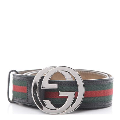 Gucci Calfskin Web Interlocking G Belt 80 32 Black 1 of 7