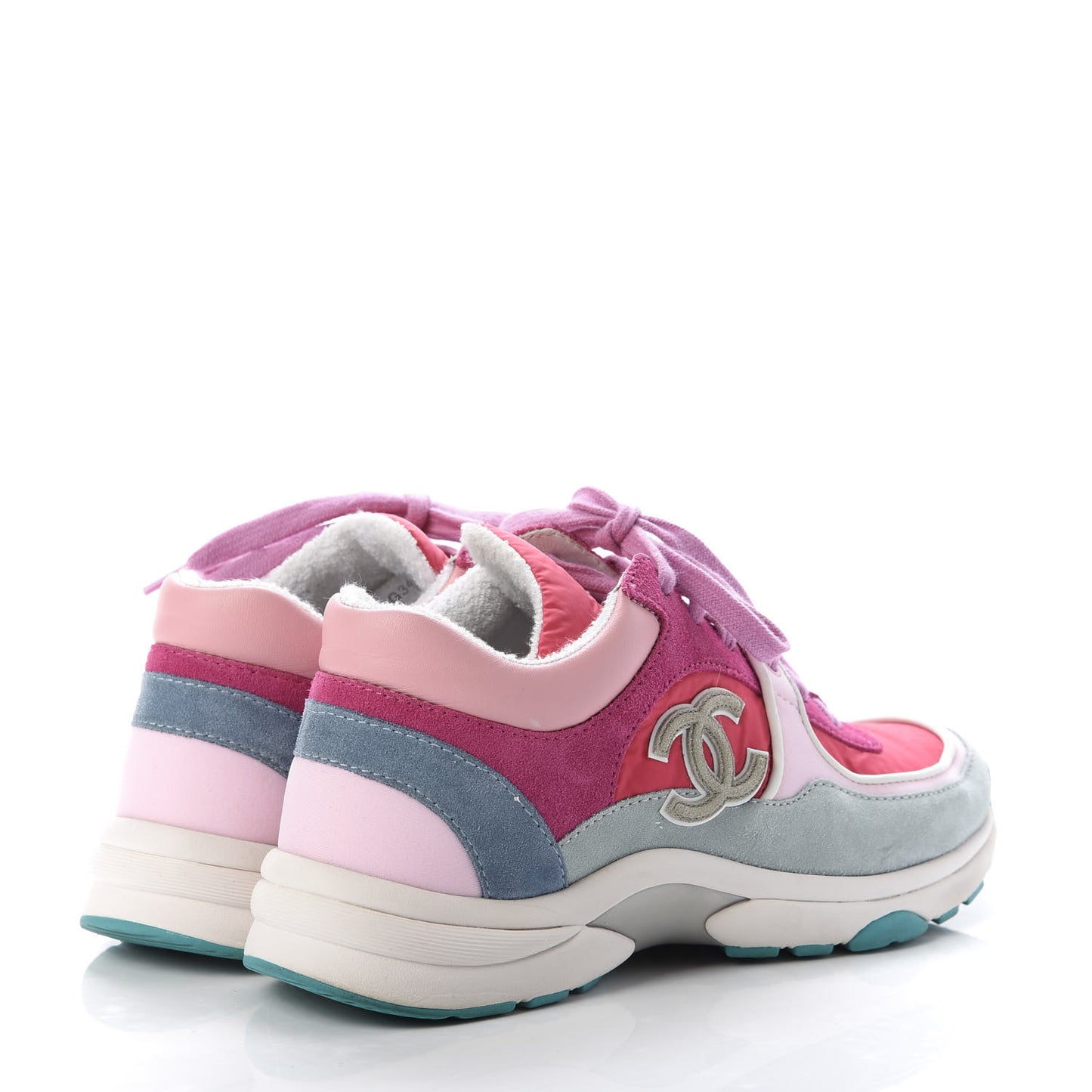 Nylon Calfskin Suede Womens CC Sneakers 36 Fuchisa Pink