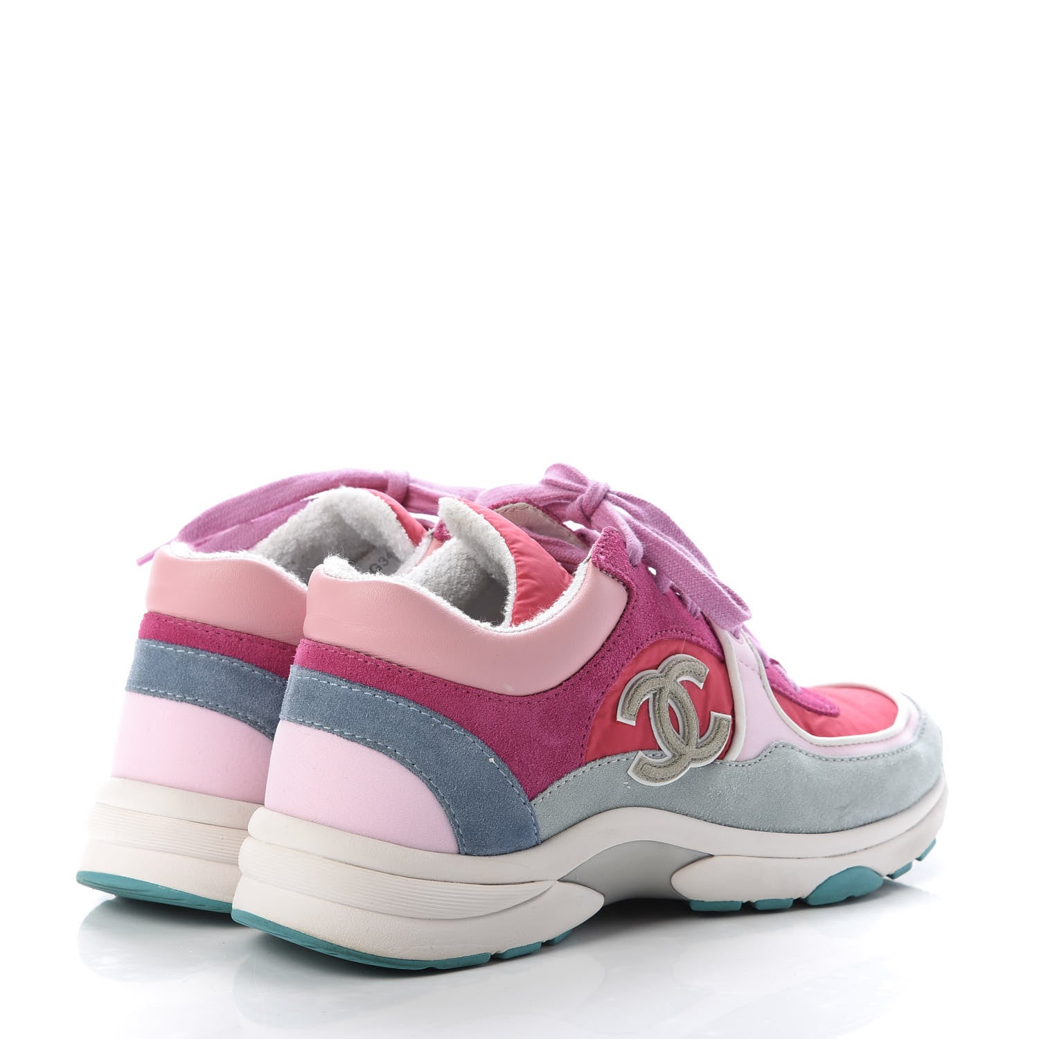 Chanel Nylon Calfskin Suede Womens CC Sneakers 36 Fuchisa Pink 4 of 8