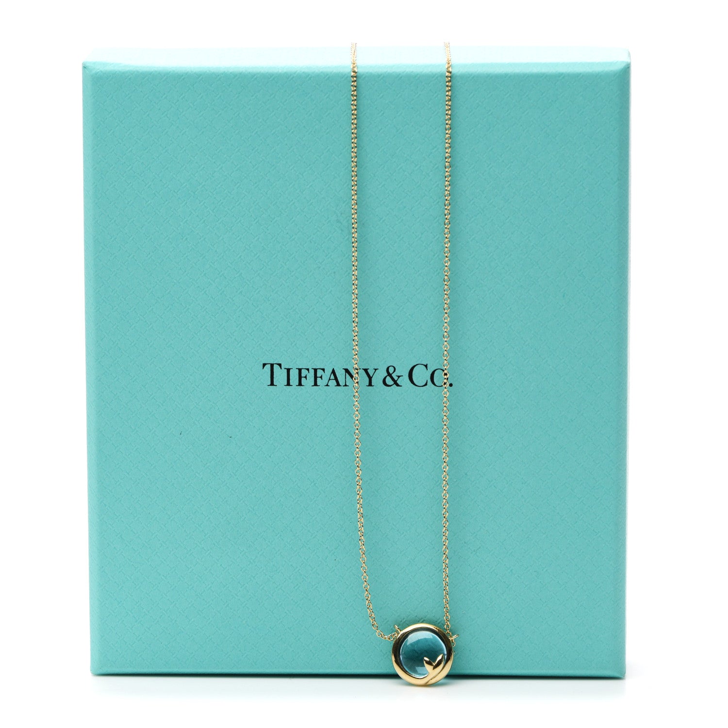 Tiffany 18K Yellow Gold Blue Topaz Olive Leaf Pendant Necklace 6 of 6