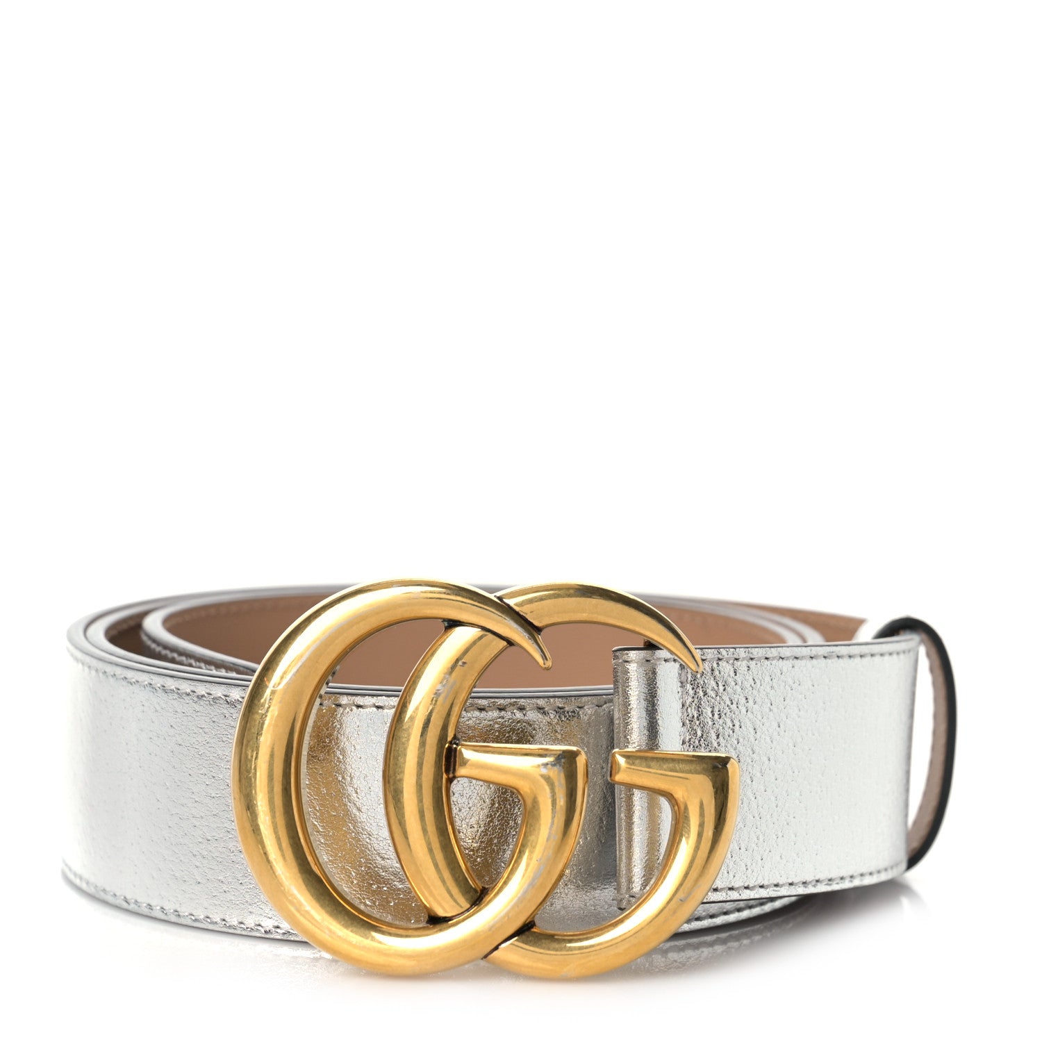 Gucci Metallic Textured Dollar Calfskin Double G 40mm Belt 85 34 Silver 1 of 5