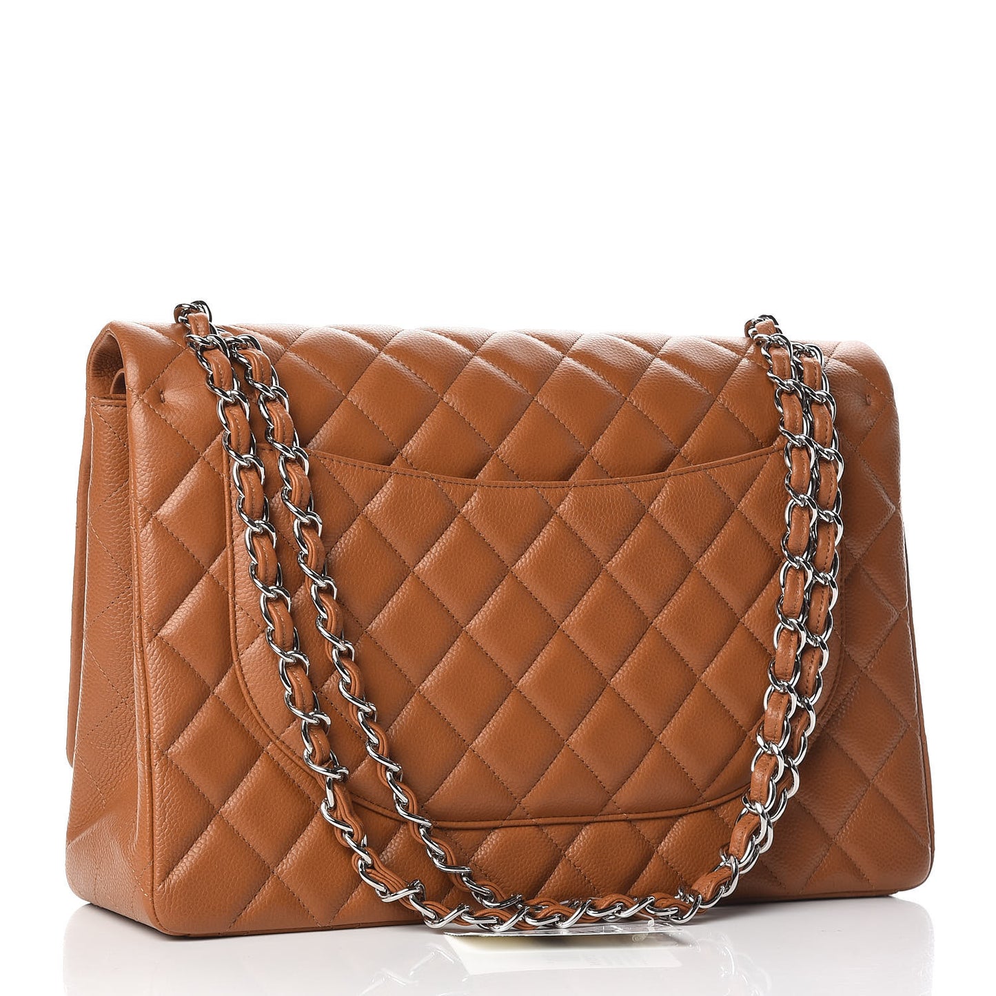 Caviar Quilted Maxi Double Flap Light Brown
