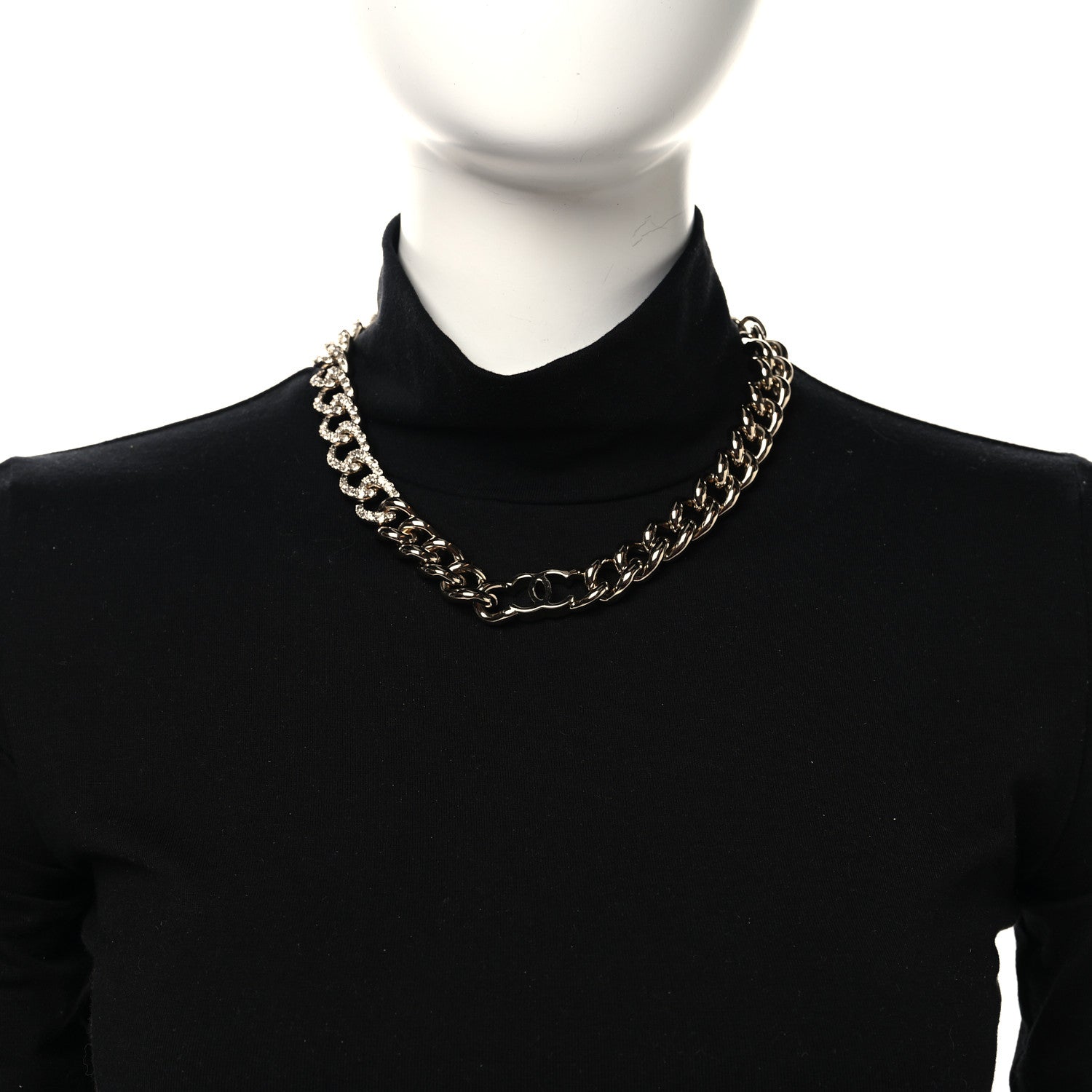 Chanel Crystal CC Chain Link Choker Necklace Gold 2 of 4