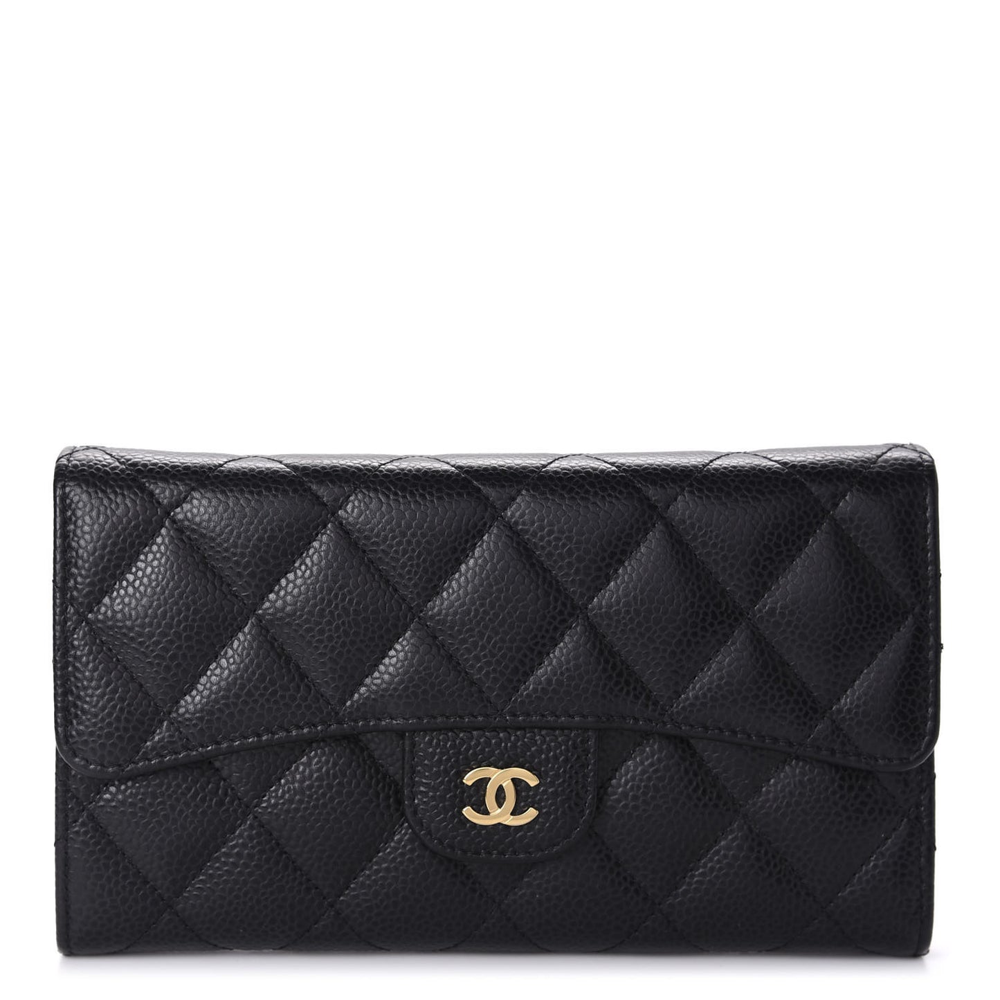 Caviar Quilted Large Flap Wallet Black
