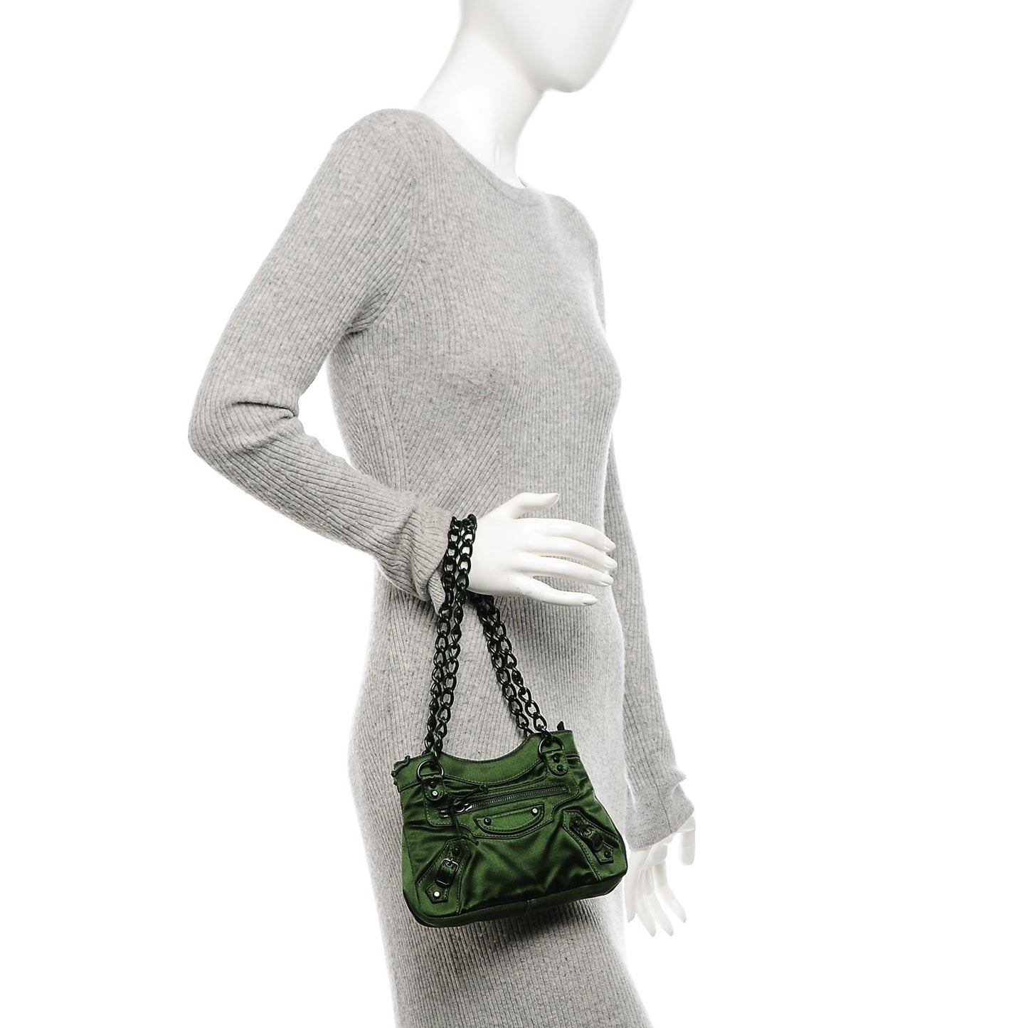 Satin Enamel Classique Chain Shoulder Bag Green