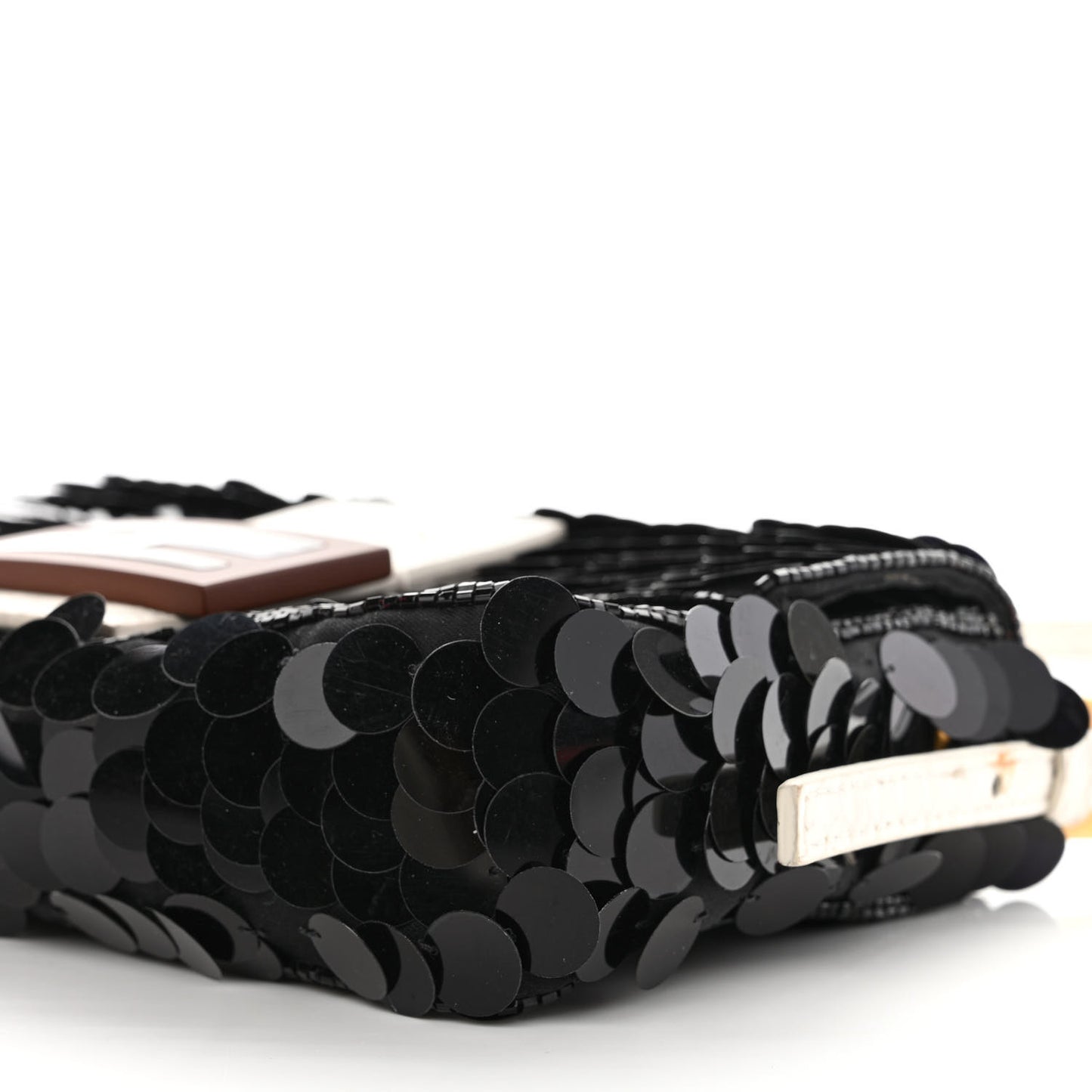 Satin Sequin Paillettes Elaphe Plexiglass Mini Baguette 1997 Black Avorio
