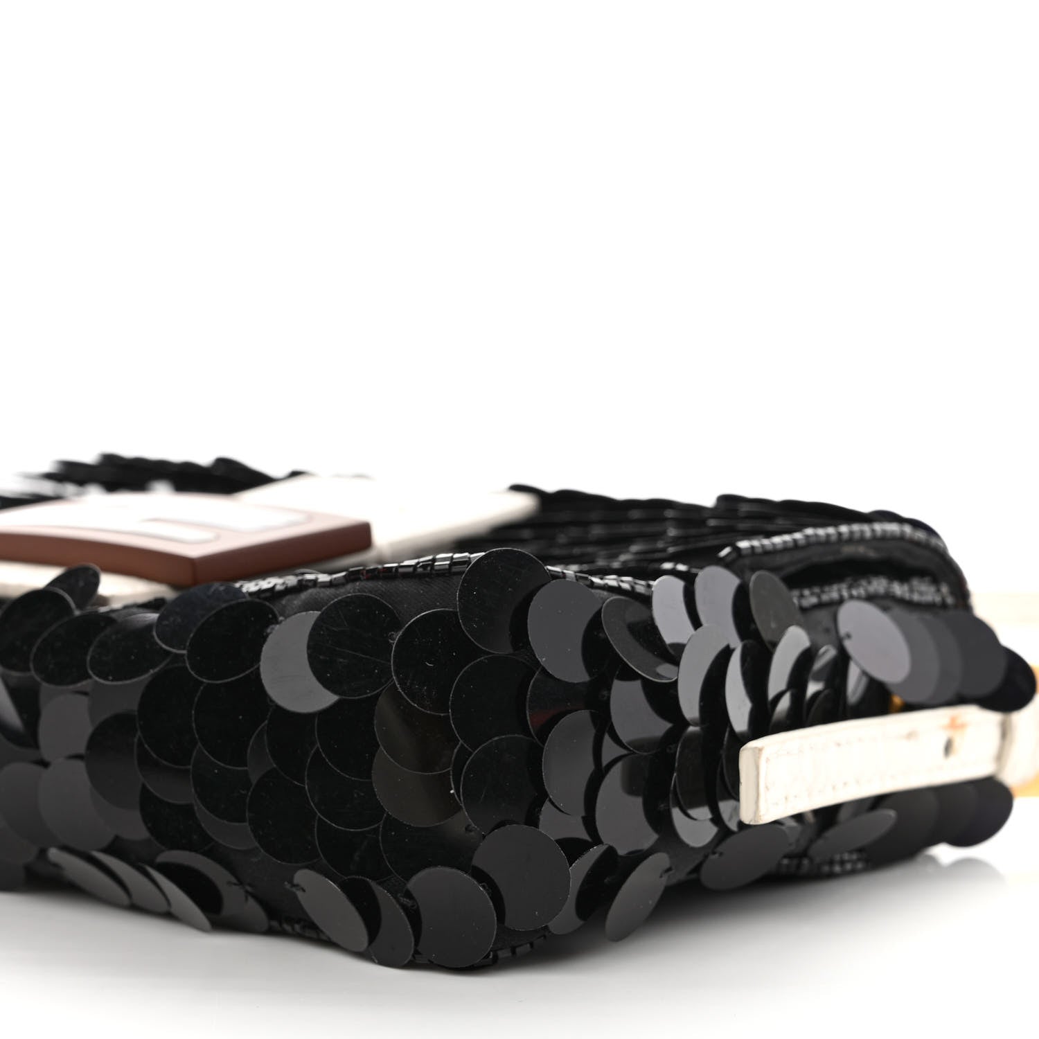 Fendi Satin Sequin Paillettes Elaphe Plexiglass Mini Baguette 1997 Black Avorio 10 of 12