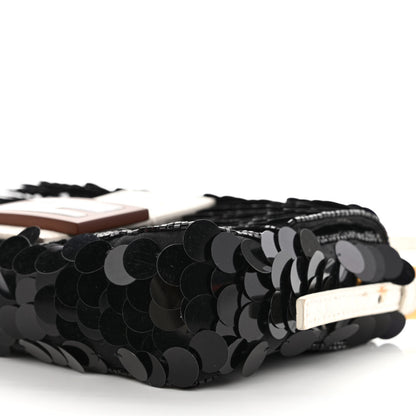 Fendi Satin Sequin Paillettes Elaphe Plexiglass Mini Baguette 1997 Black Avorio 10 of 12