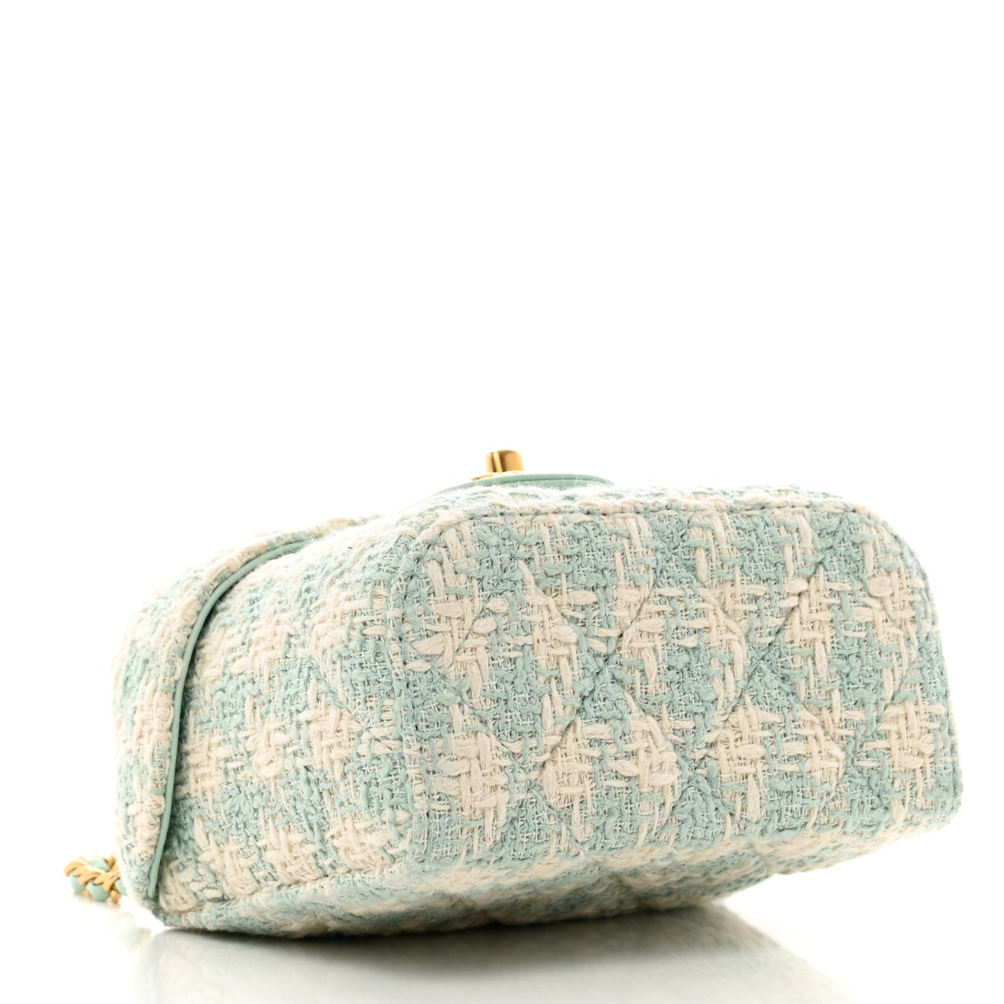Tweed Handle Crush Top Handle Flap Bag Light Blue Ecru