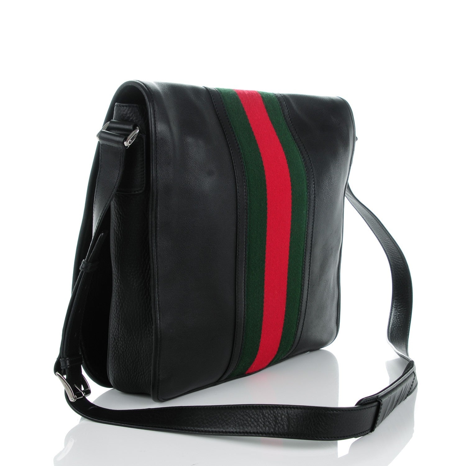 Gucci Calfskin Web Large Flap Messenger Bag Black 3 of 8