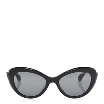 Chanel Acetate Glass Pearls Cat Eye Sunglasses 5443-H Black 2 of 8