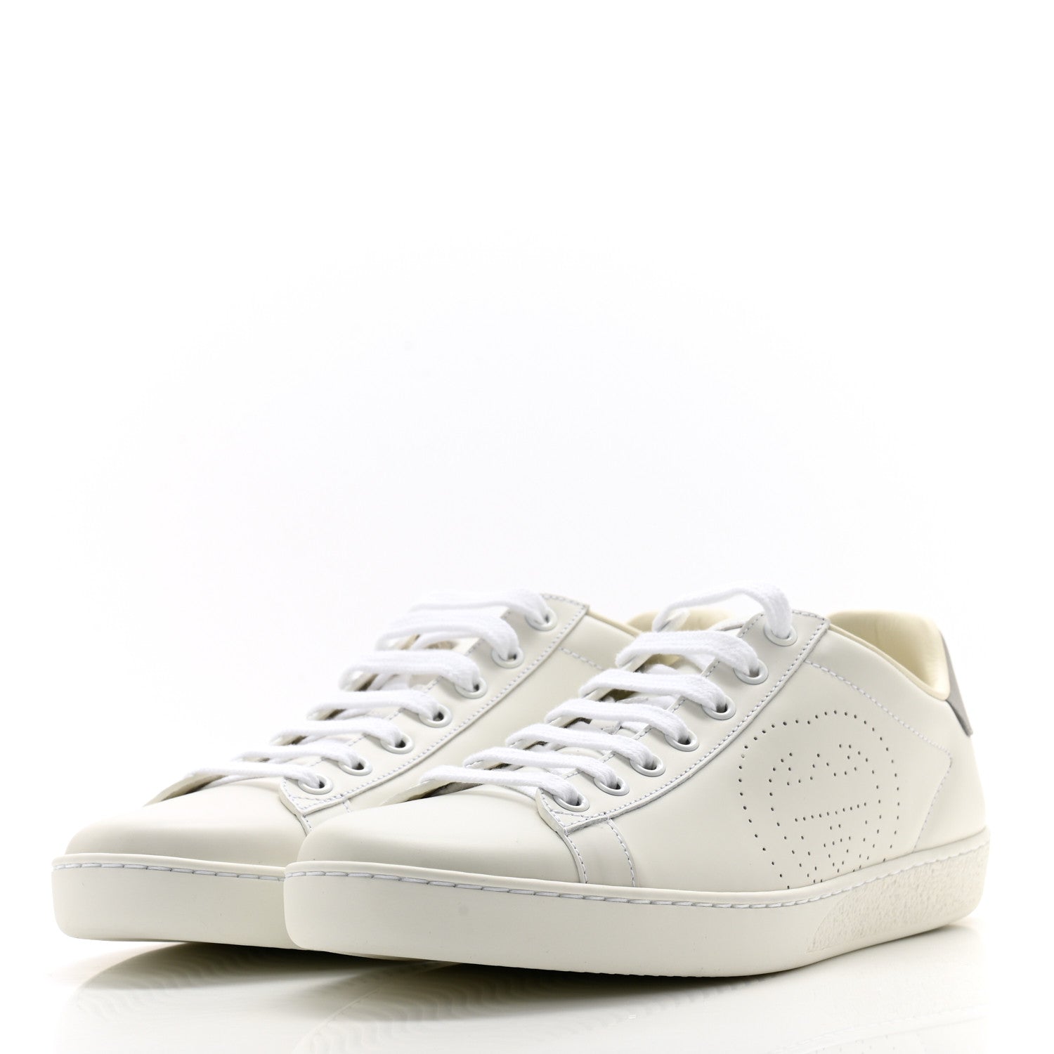 Gucci Calfskin Interlocking G Perforated Womens Ace Sneakers 38.5 White Grey Sky 3 of 9