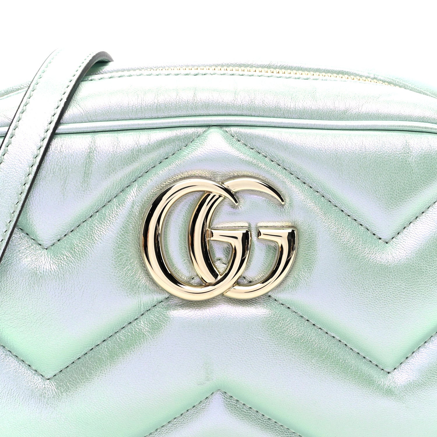 Gucci Iridescent Nappa Chevron Matelasse Small GG Marmont Chain Shoulder Bag Iridescent Salvy Green 8 of 10