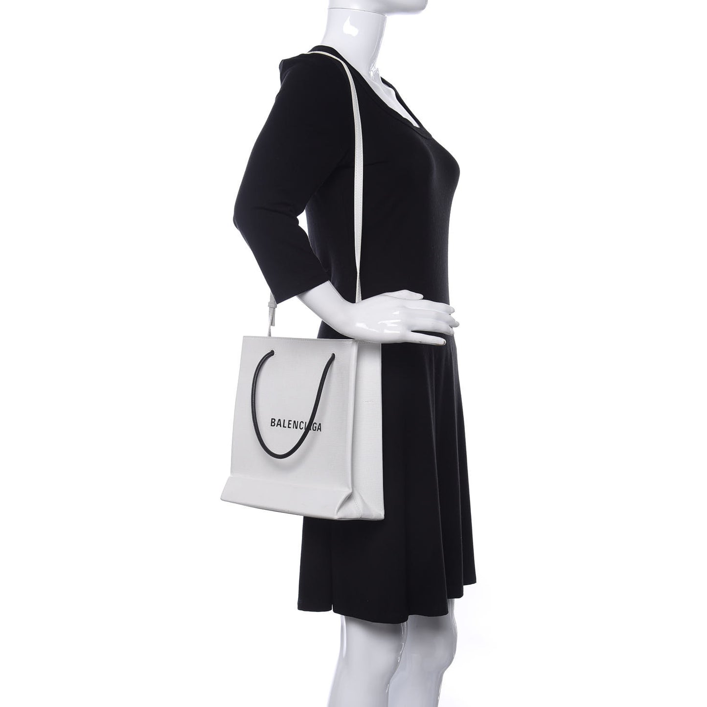 Calfskin Small Logo North South Shopping Tote White