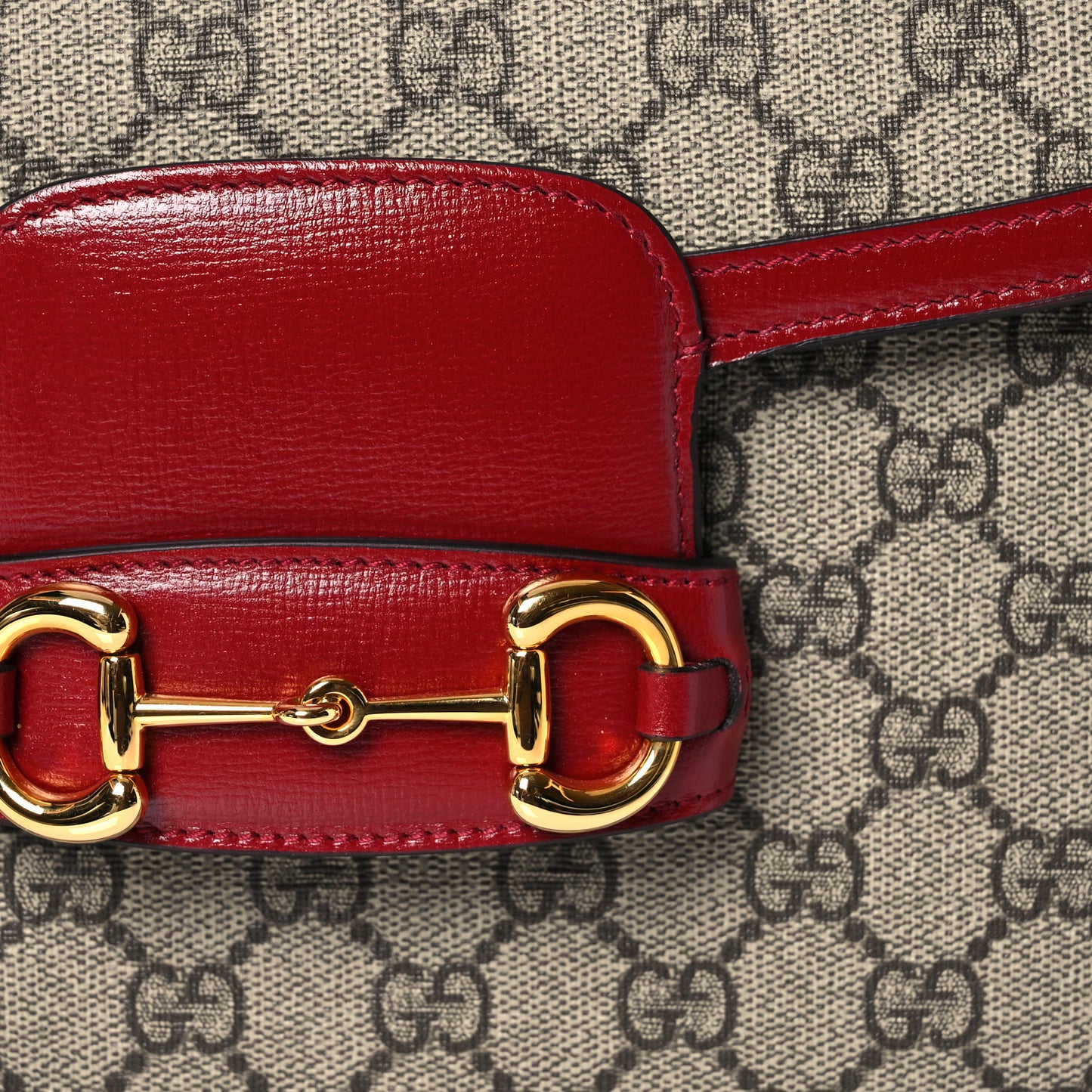 GG Supreme Monogram Azalea Calfskin Horsebit 1955 Shoulder Bag Beige Ebony New Cherry Red