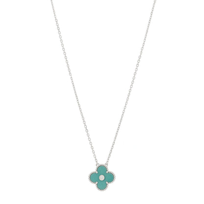 Van Cleef & Arpels 18K White Gold Diamond Celadon Green Sevres Porcelain Vintage Alhambra Pendant Necklace 1 of 6