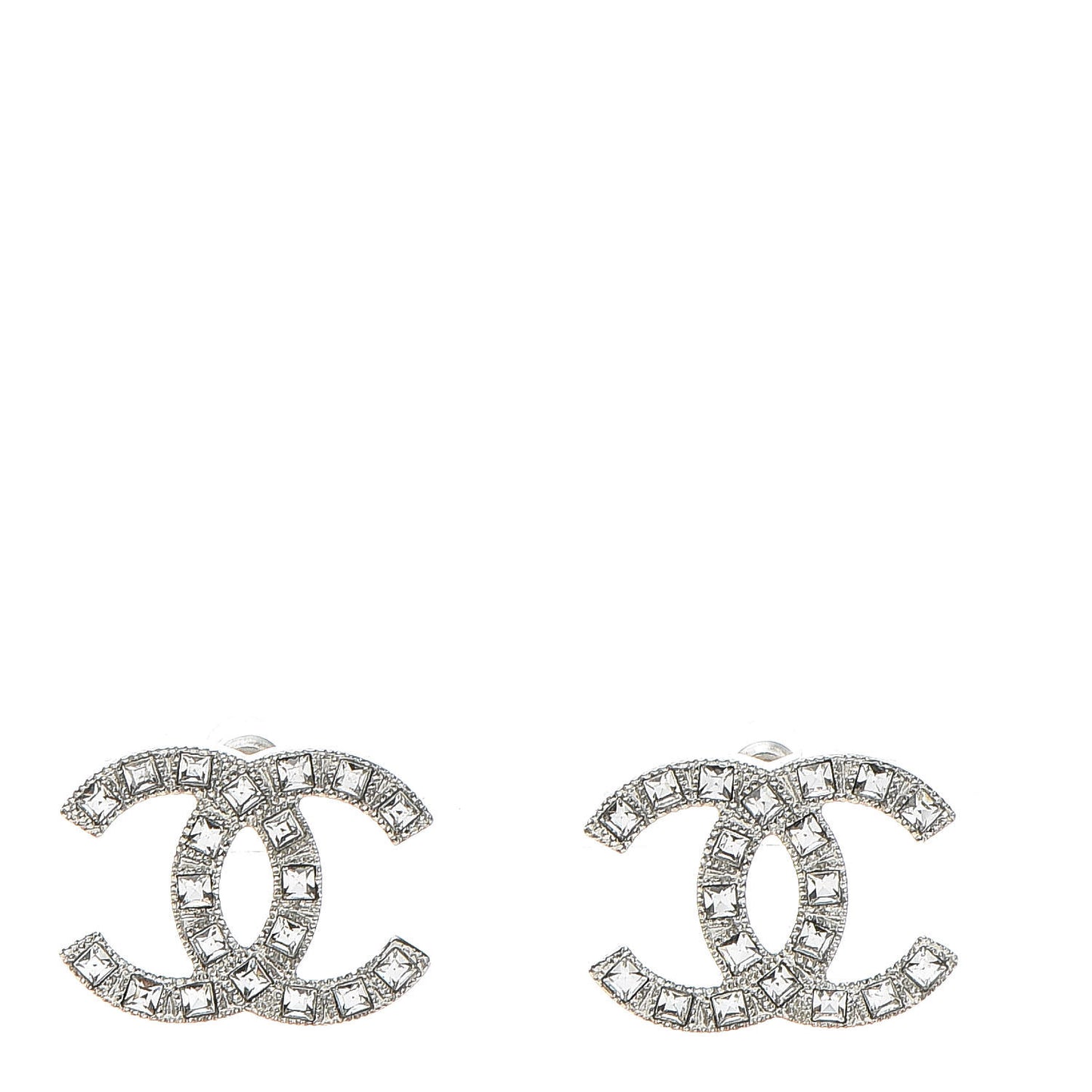 Baguette Crystal CC Earrings Silver