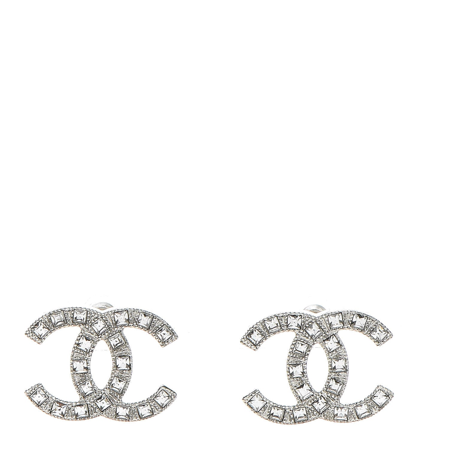 Chanel Baguette Crystal CC Earrings Silver 1 of 5