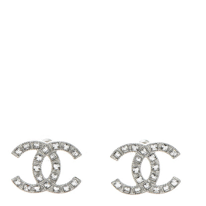Chanel Baguette Crystal CC Earrings Silver 1 of 5