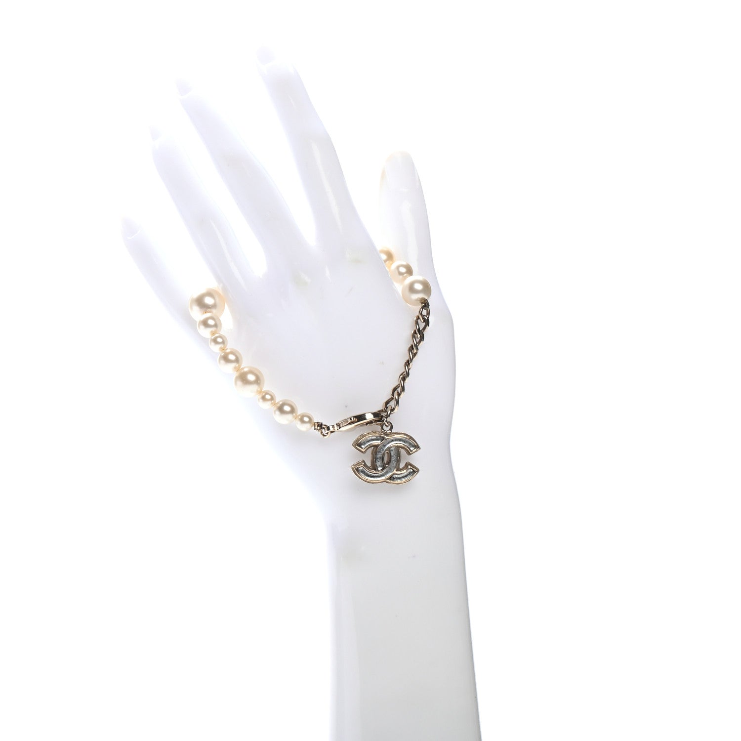 Chanel Pearl Enamel CC Bracelet Grey Gold 2 of 4