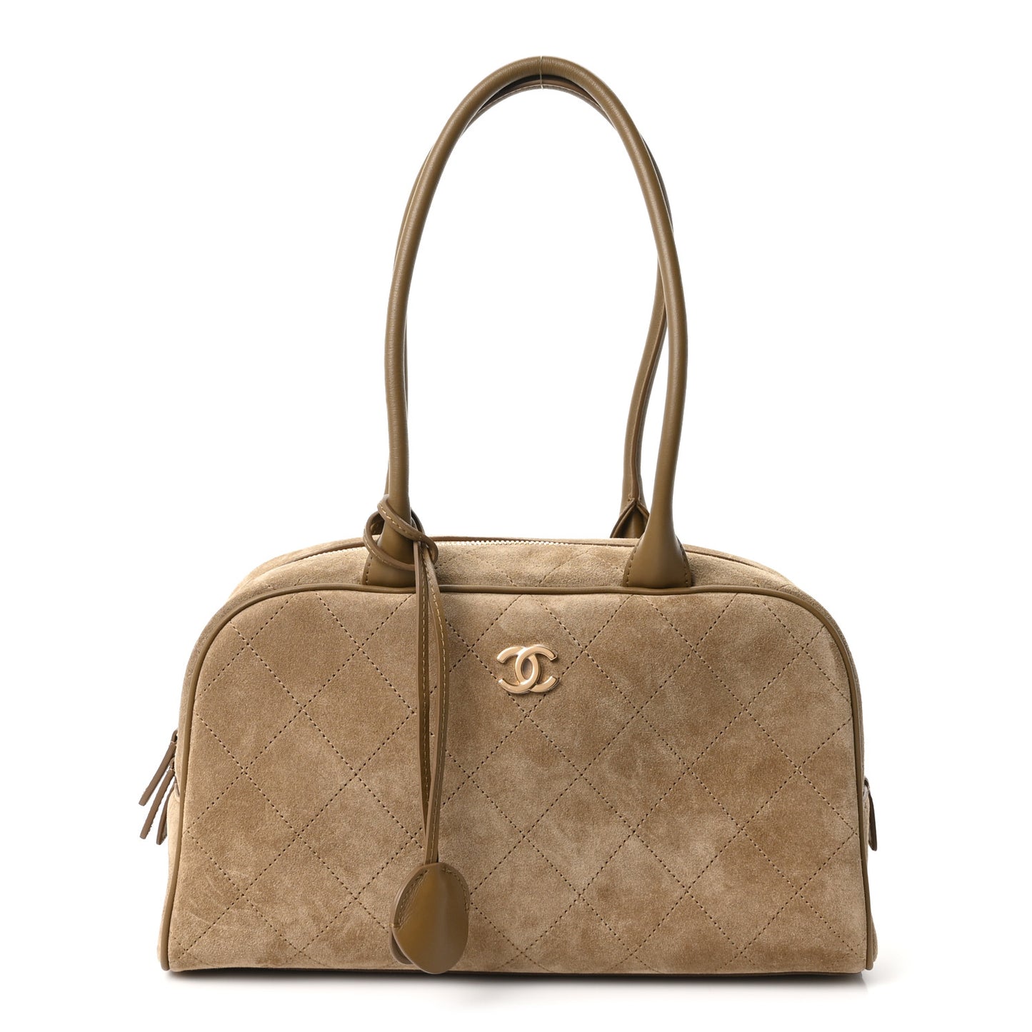 Suede Calfskin Large Perfect Bowling Bag Dark Beige