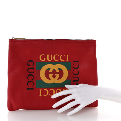 Gucci Pebbled Calfskin Medium Logo Portfolio Clutch Hibiscus Red 2 of 7