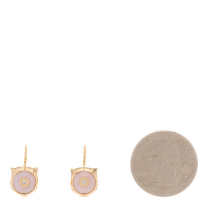 Gucci 18K Yellow Gold Diamond Pink Opal Le Marche Des Merveilles Feline Earrings 2 of 5