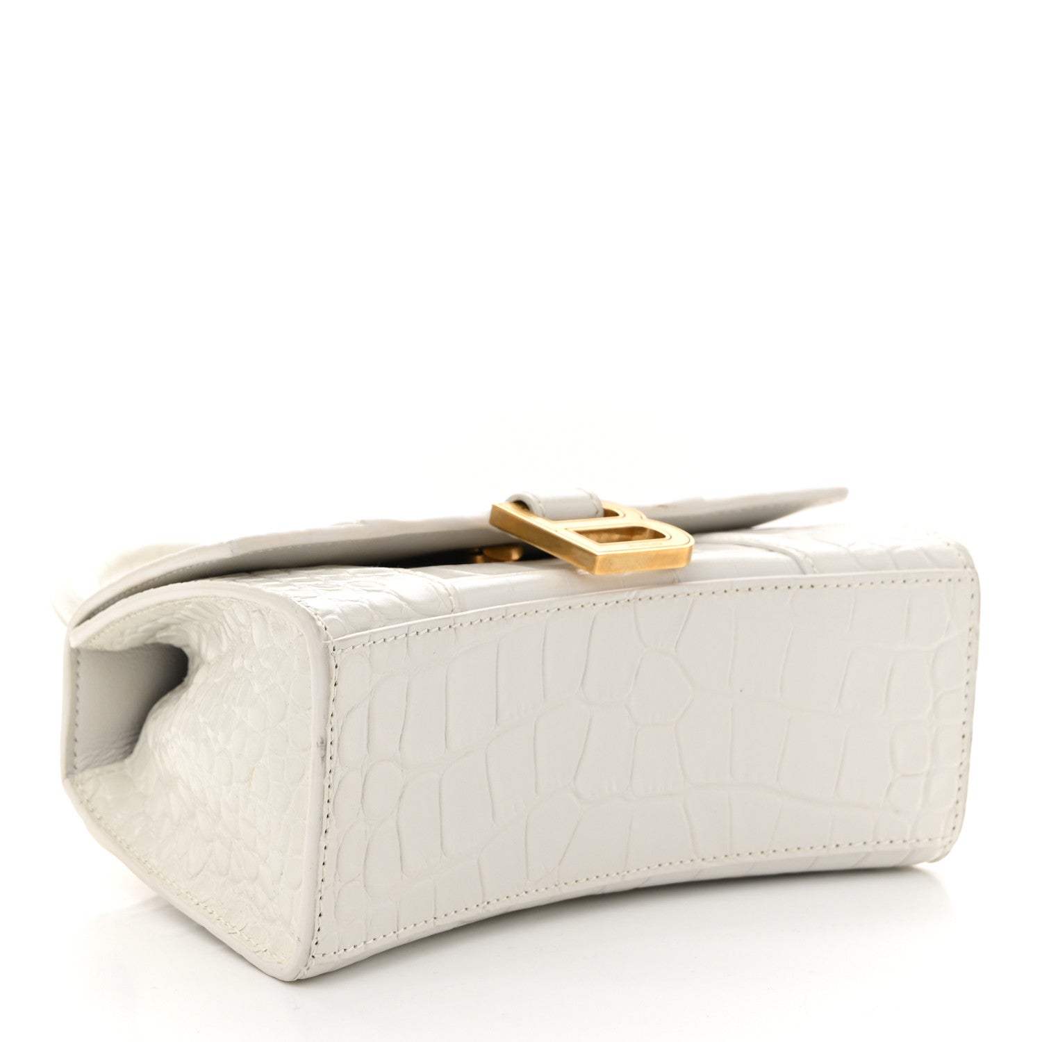 Balenciaga Shiny Calfskin Crocodile Embossed Hourglass Top Handle Bag XS White 4 of 11