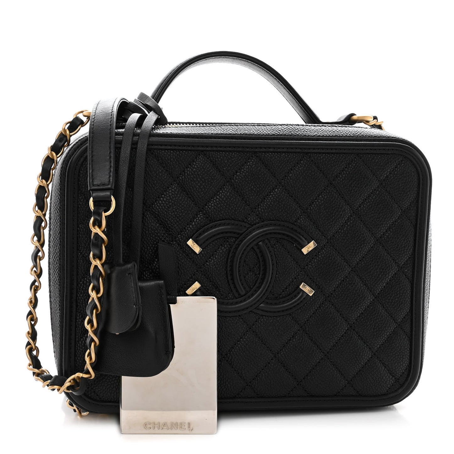 Caviar Quilted Large CC Filigree Vanity Case Black