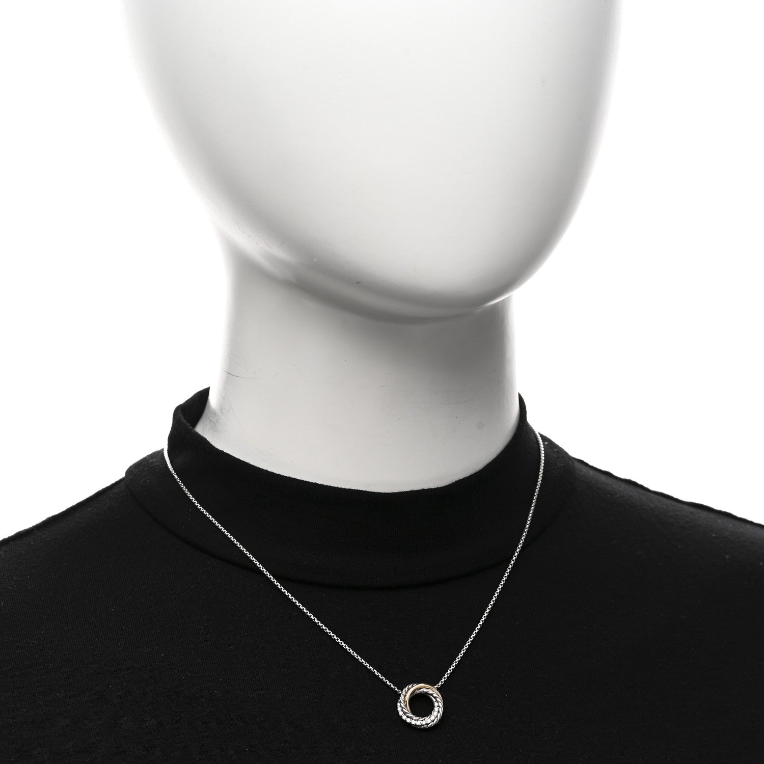 David Yurman Sterling Silver 18K Yellow Gold Diamond 14.5mm Crossover Pendant Necklace 2 of 4