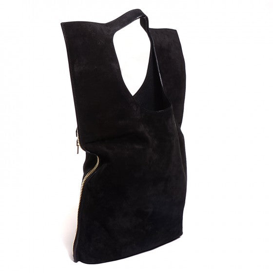 Suede Large Alix Padlock And Zip Shoulder Bag Black
