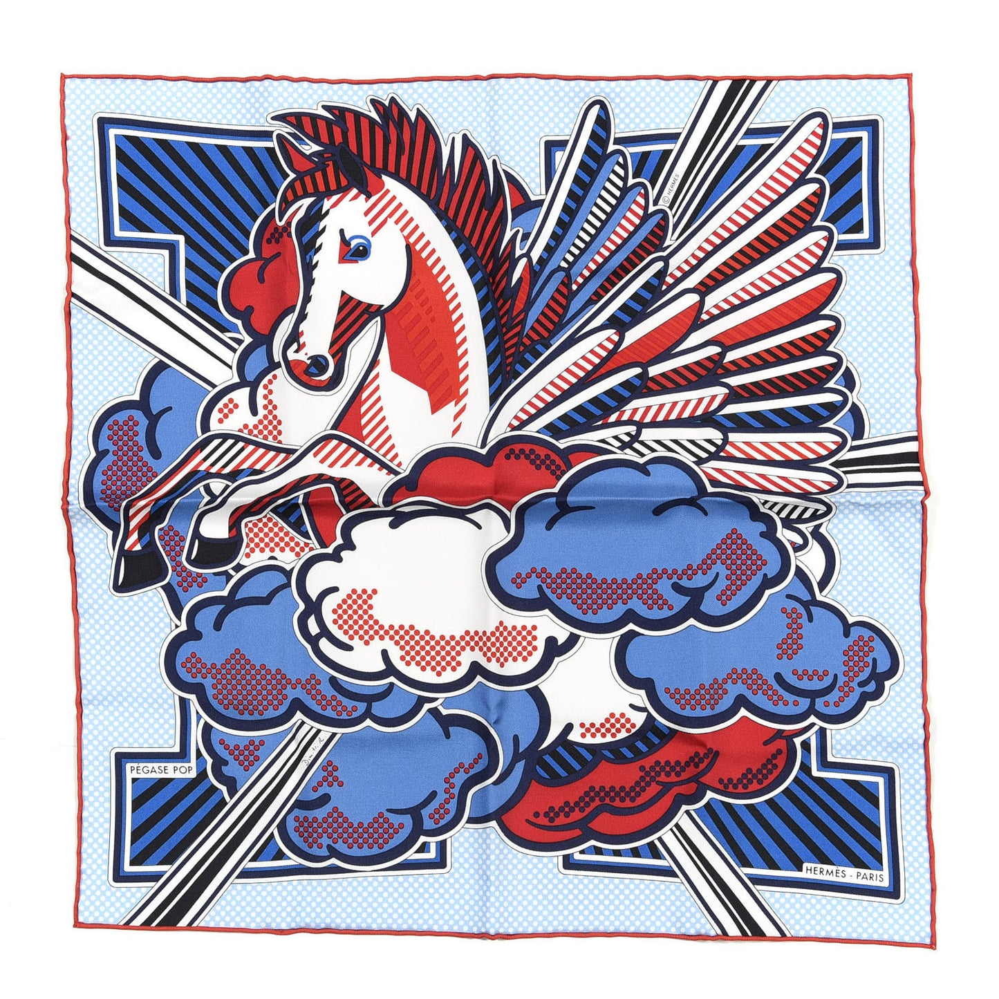 Silk Pegase Pop Pocket Square Ciel Rouge Bleu Moyen