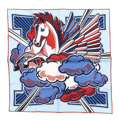 Hermes Silk Pegase Pop Pocket Square Ciel Rouge Bleu Moyen 1 of 5