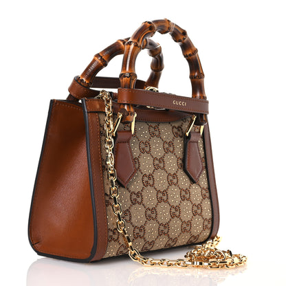 Gucci New Canvas Charisma Calfskin Crystal GG Monogram Mini Diana Tote Bag Camel Ebony 3 of 13