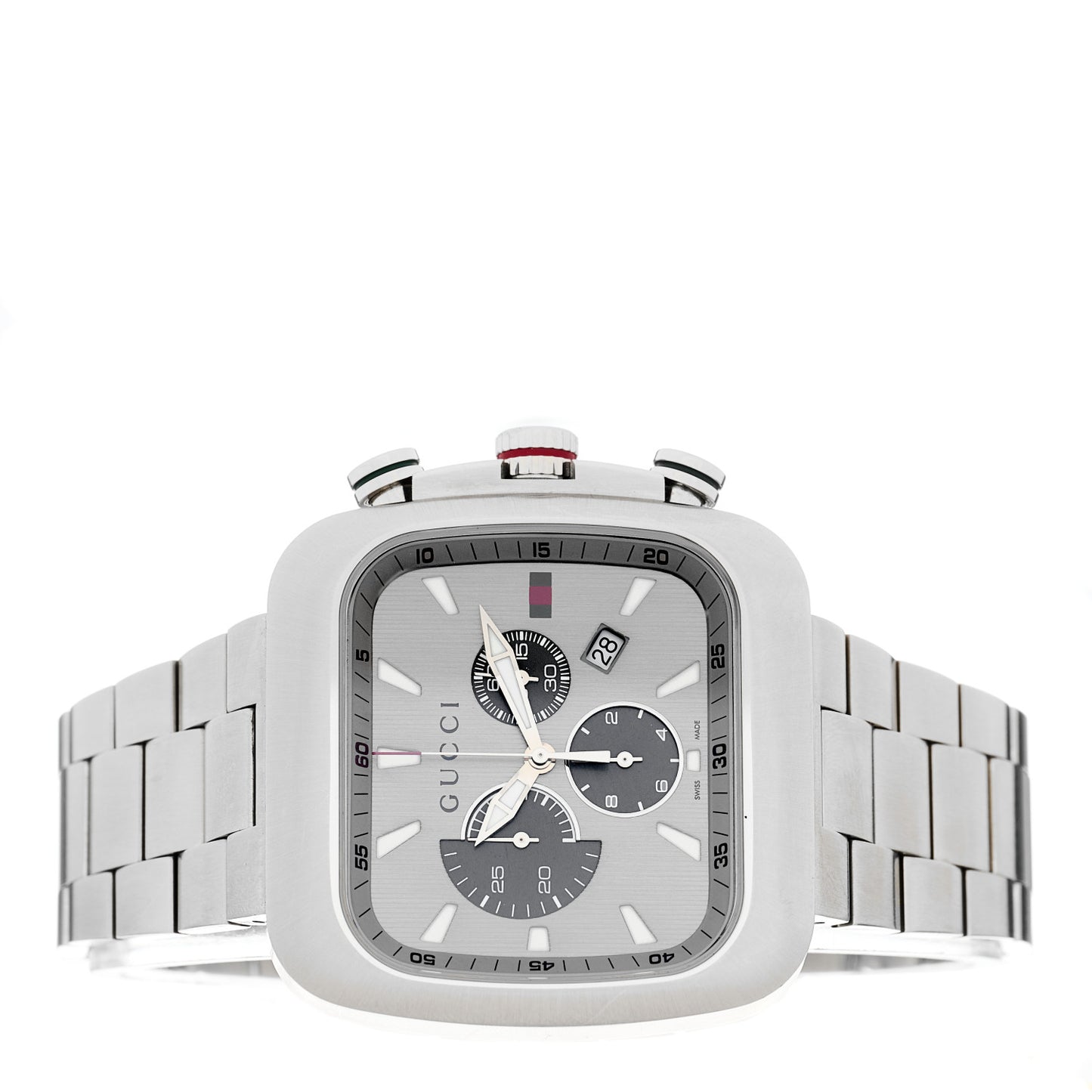 Stainless Steel 44mm G Coupe Square Chronograph Quartz Watch Silver