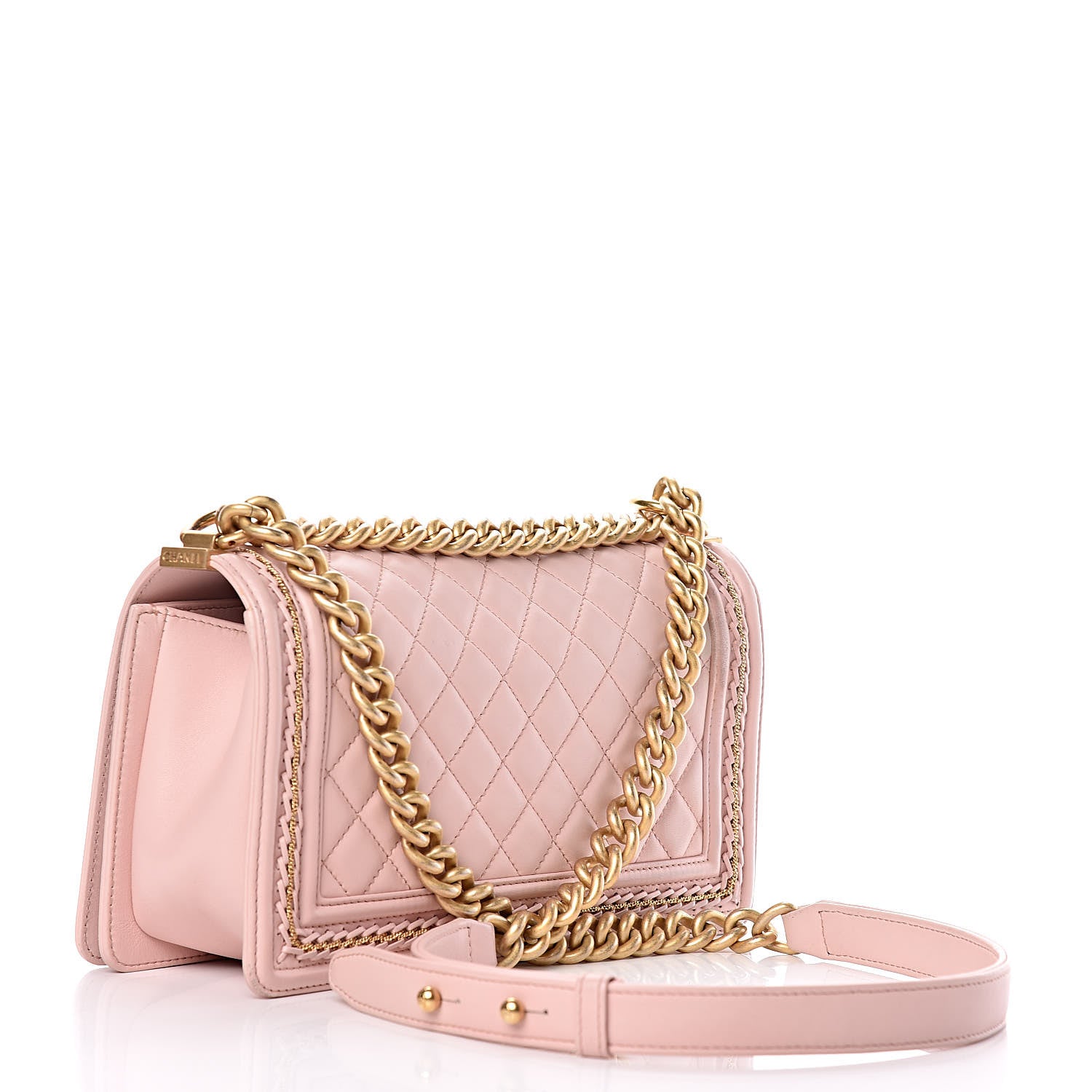 Chanel Lambskin Quilted Medium Chain Detail Boy Flap Light Pink 3 of 18