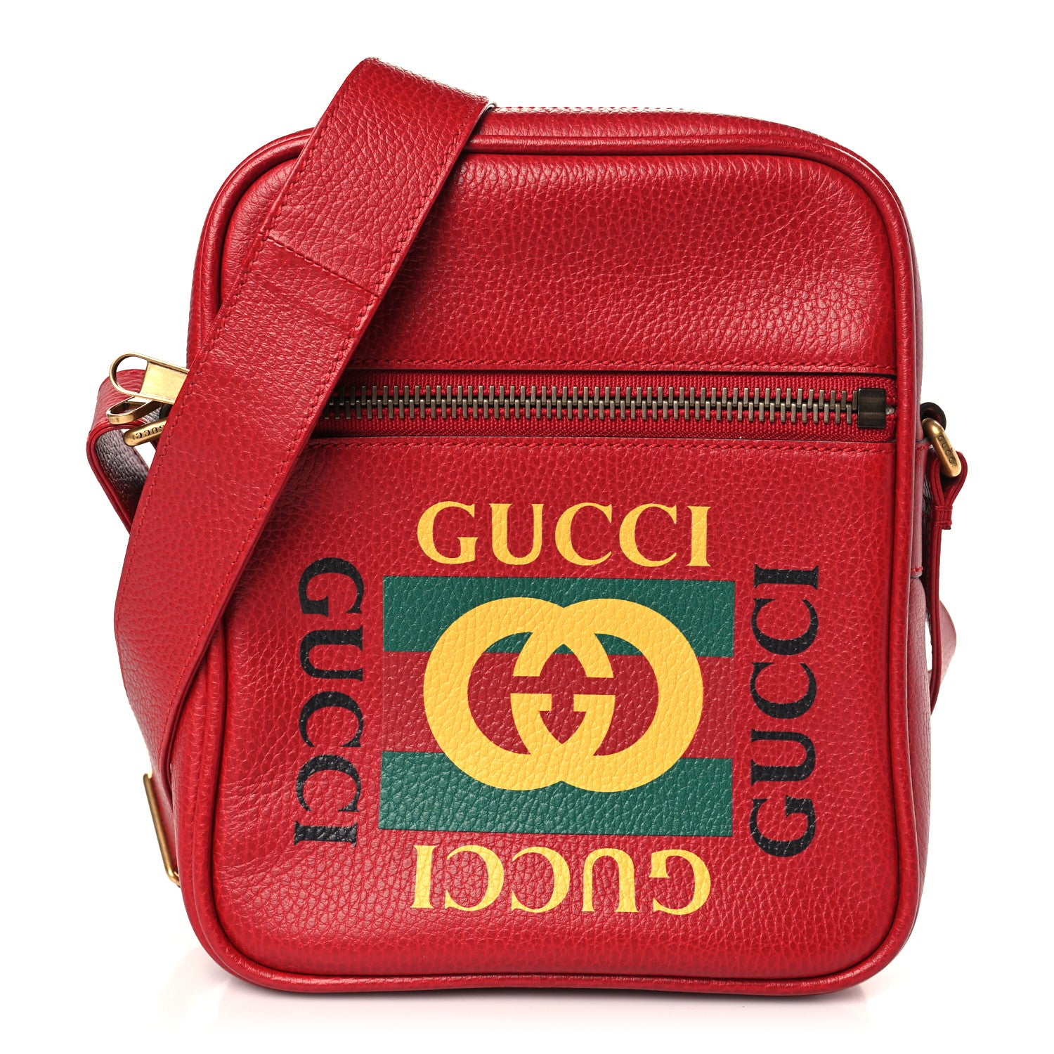 Gucci Grained Calfskin Logo Messenger Bag Hibiscus Red 1 of 9