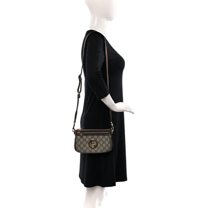 Gucci GG Supreme Monogram Textured Dollar Calfskin Web Mini Blondie Crossbody Bag Beige Ebony New Acero 2 of 14