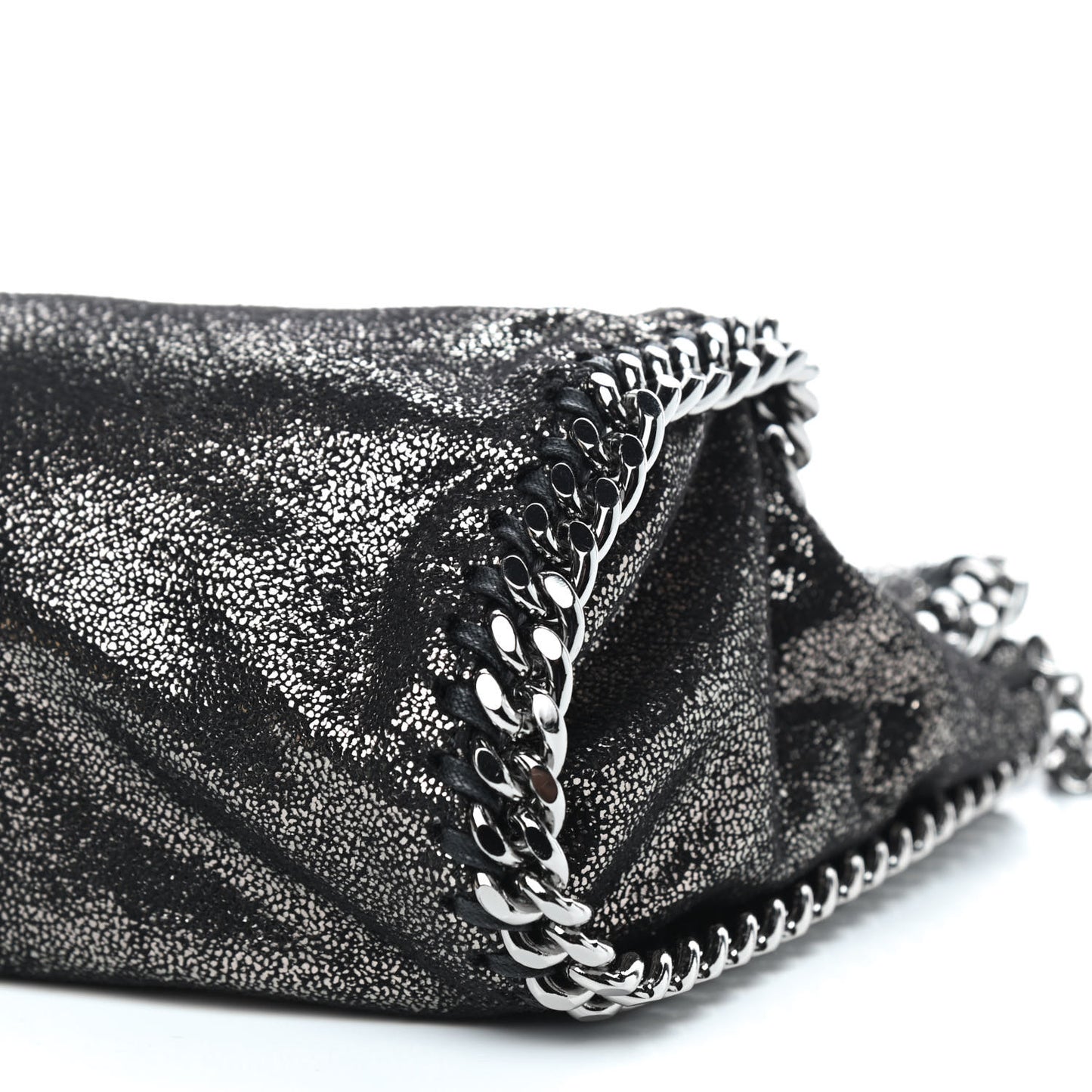 Chamois Shiny Dotted Mini Falabella Fold Over Tote Ruthenium