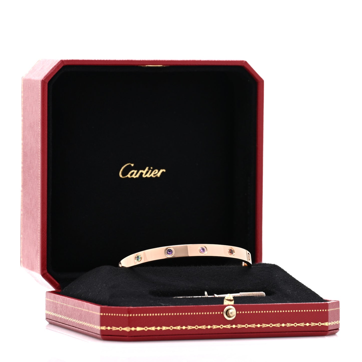 18K Pink Gold Sapphire Garnet Amethyst LOVE Bracelet 19
