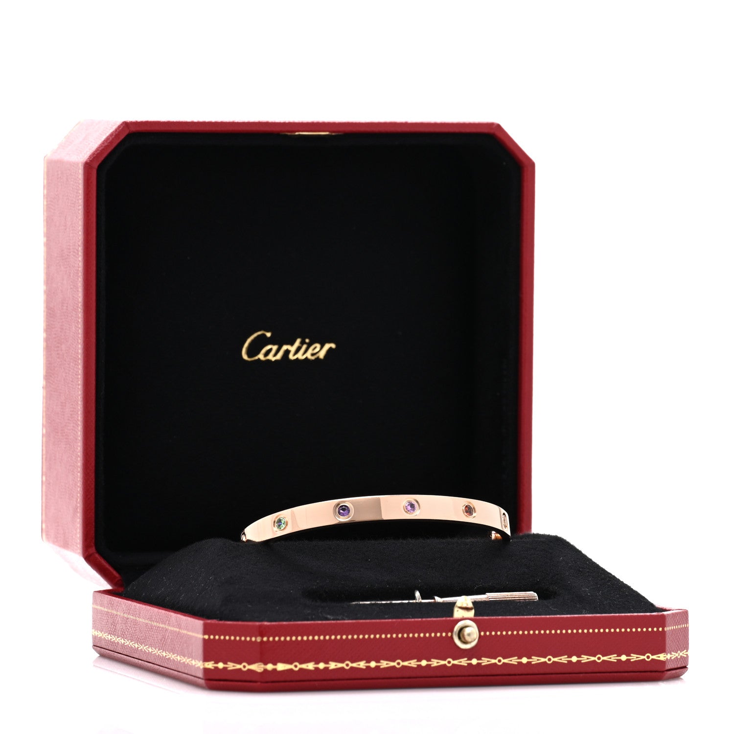 Cartier 18K Pink Gold Sapphire Garnet Amethyst LOVE Bracelet 19 15 of 16