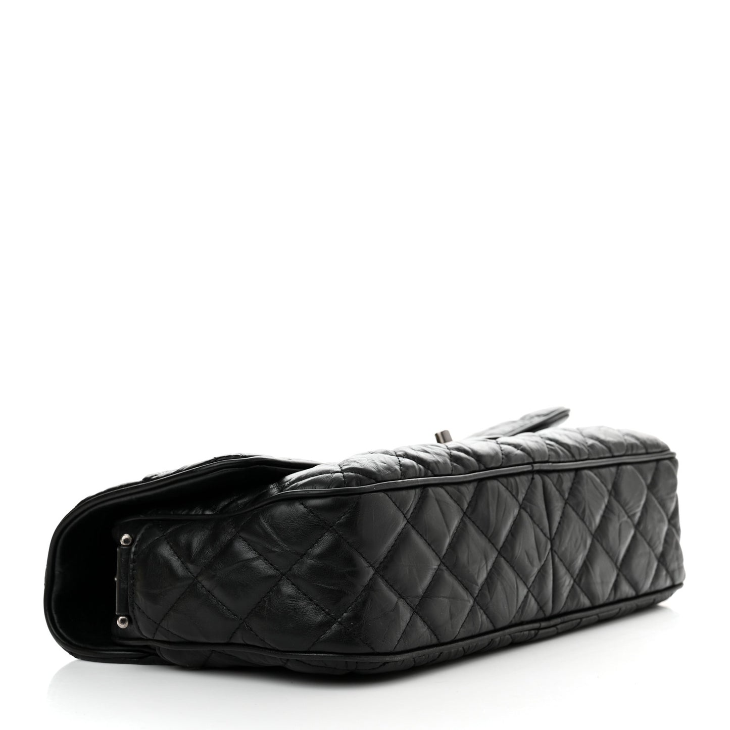Crumpled Calfskin Quilted Medium Casual Rock Flap Black