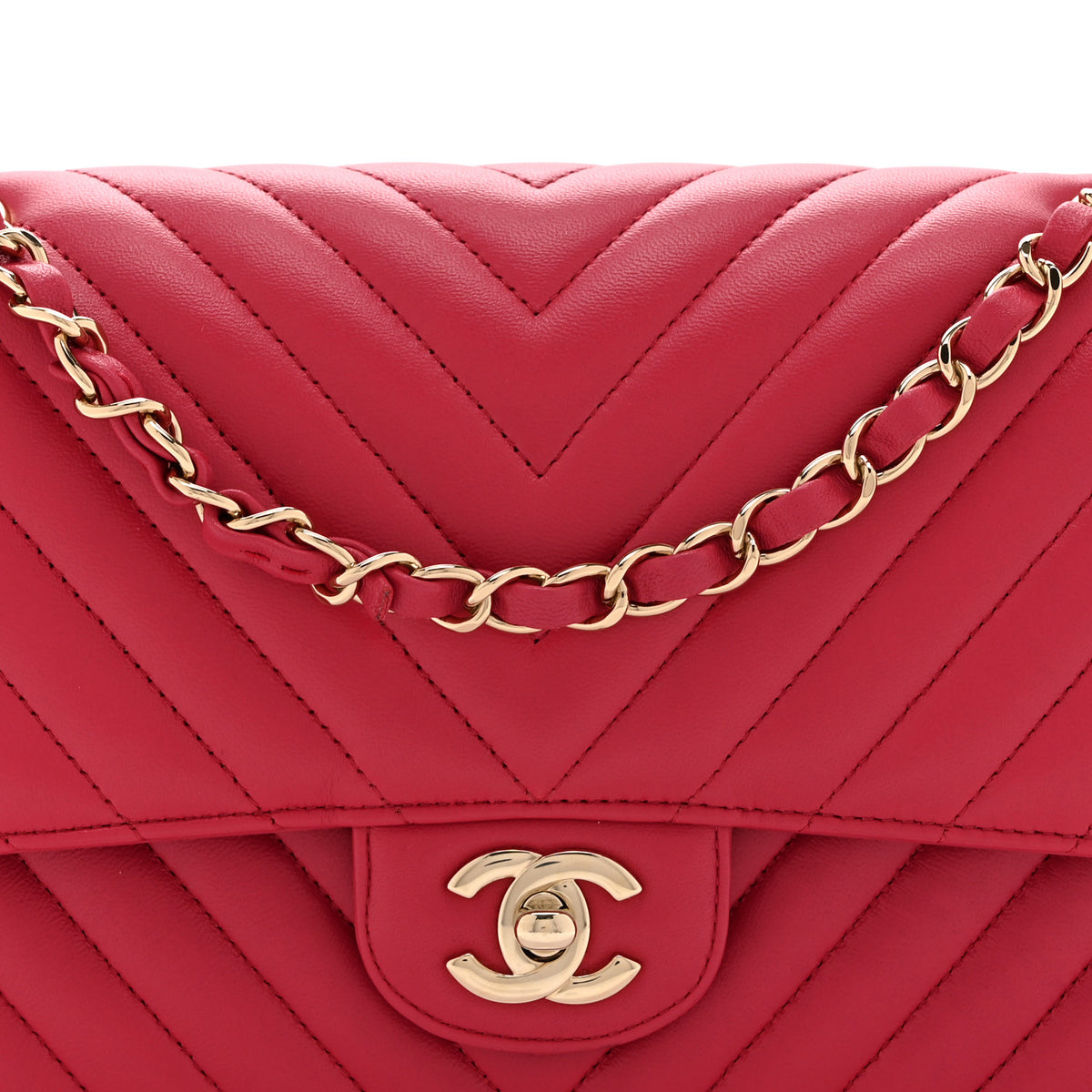 Lambskin Chevron Quilted Medium Double Flap Pink