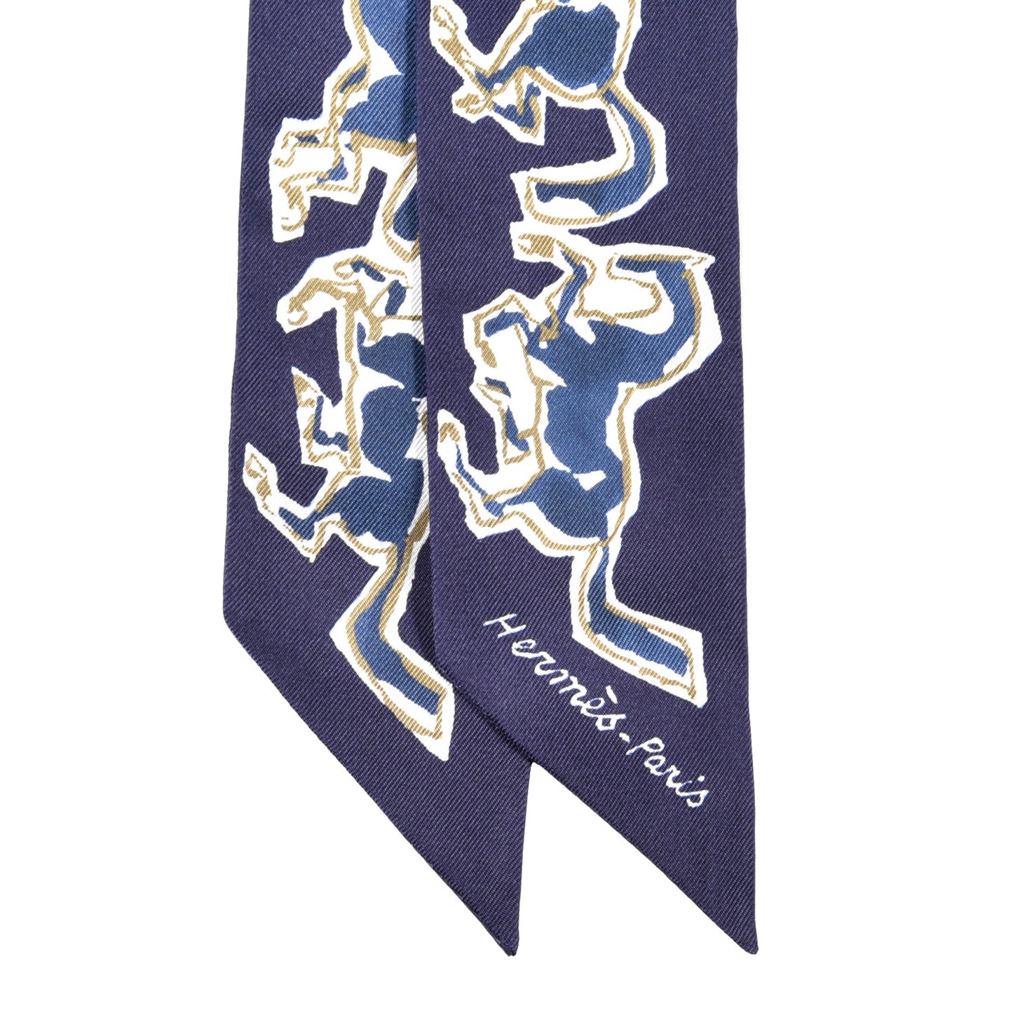 Silk Chevaux En Liberte Twilly Marine Indigo Blanc