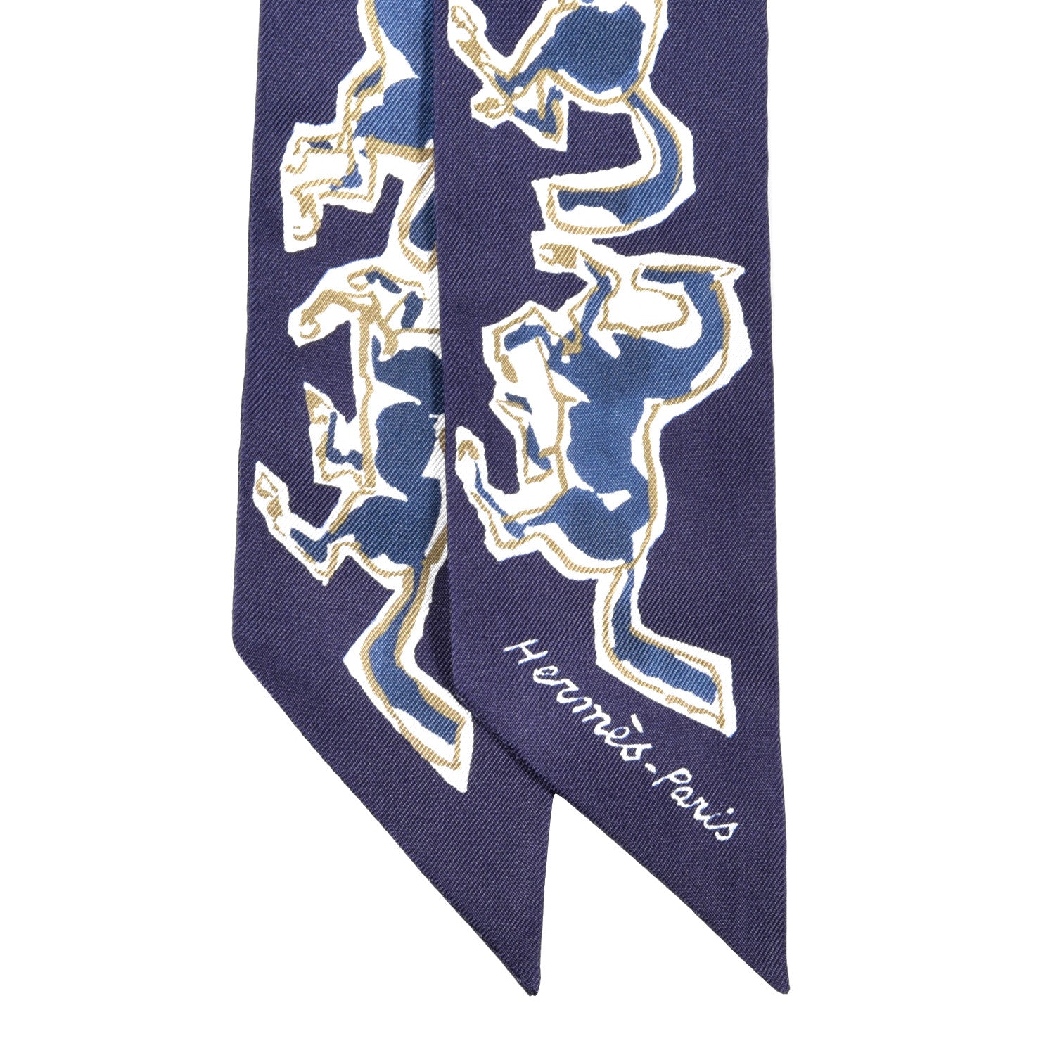 Hermes Silk Chevaux En Liberte Twilly Marine Indigo Blanc 2 of 4