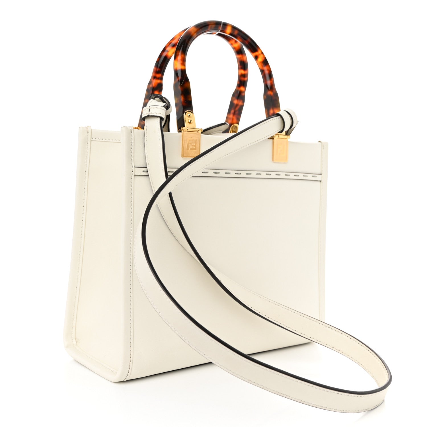 Fendi Vitello King Plexiglass Logo Embossed Small Fendi Sunshine Shopper Tote White Rice 3 of 9